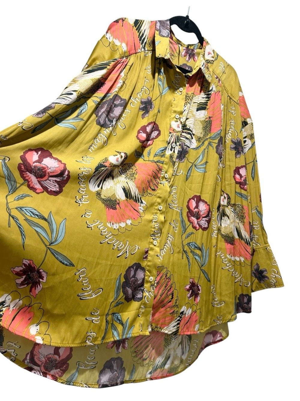 Free People Champs de Fleurs Silky Nights Button-down Tunic Top Floral Sz L - Picture 5 of 15